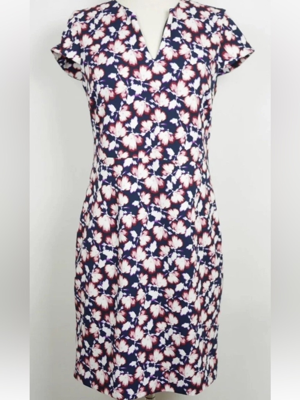 Banana Republic Navy, White & Blush Floral Midi Dress